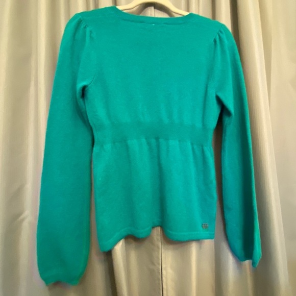 BCBG Max Azria 100% Cashmere long Sleeve Sweater aqua green blue M - Picture 3 of 7